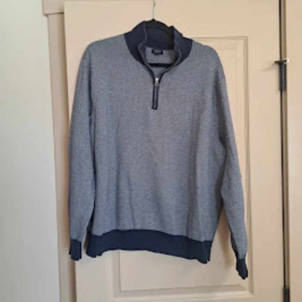 J‎ CREW QUARTER ZIP SWEATER L/XL 100% COTTON BLUE